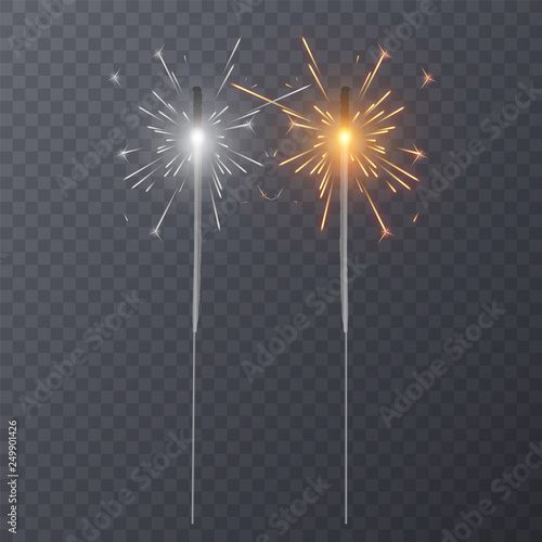 Set of realistic bengal light effects isolated on transparent background, decoration light effect for christmas holiday greeting card design. Vector illustration