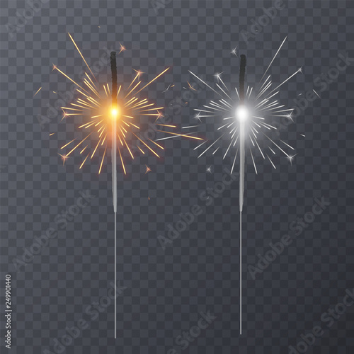 Set of realistic bengal light effects isolated on transparent background, decoration light effect for christmas holiday greeting card design. Vector illustration