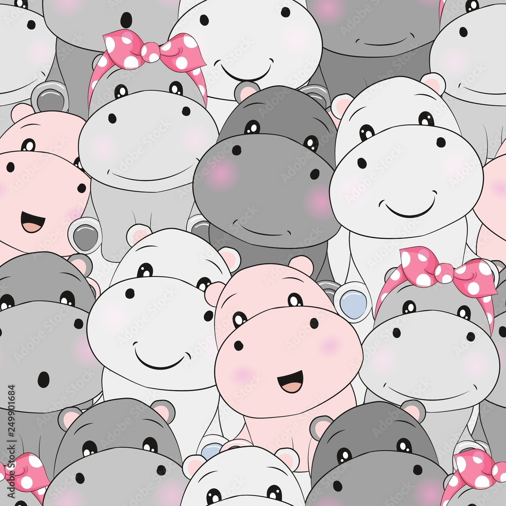 cute baby hippo seamless pattern Stock Vector | Adobe Stock