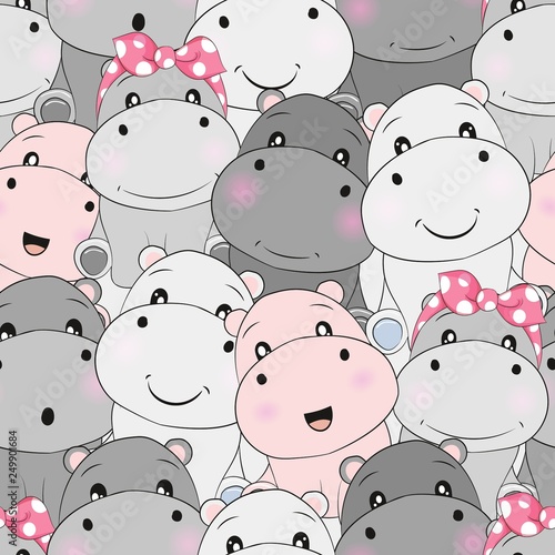cute baby hippo seamless pattern