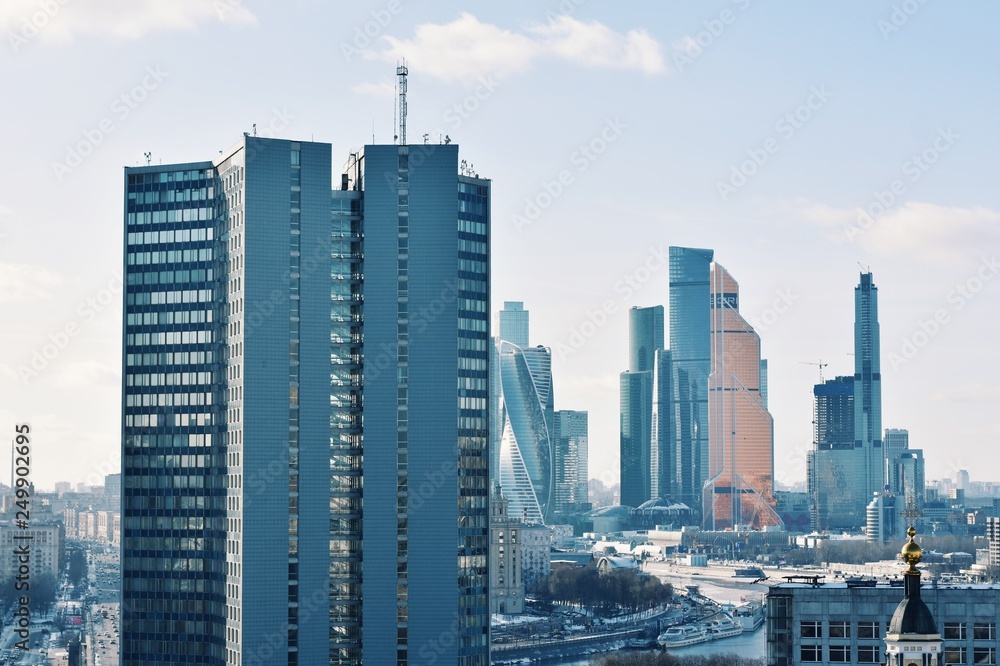 Moscow City Business Center and Panel Skyscraper Arbat street