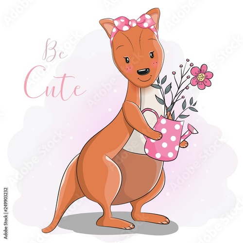cute cartoon kangaroo with flower