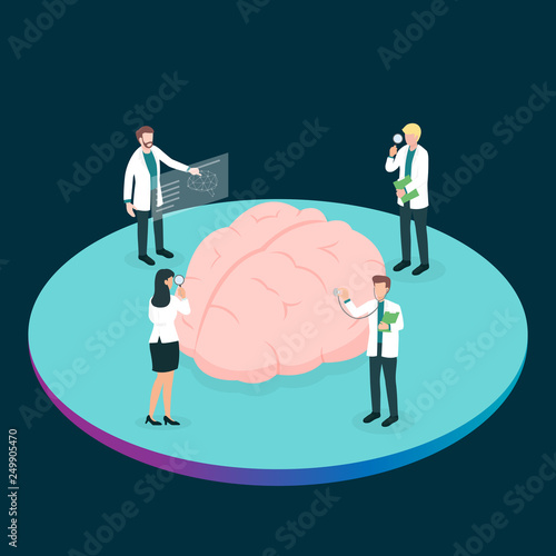 Teamwork group of medical doctor or health professional analysis the brain for find the problem. Concept for cognitive rehabilitation in Alzheimer disease and dementia patient.