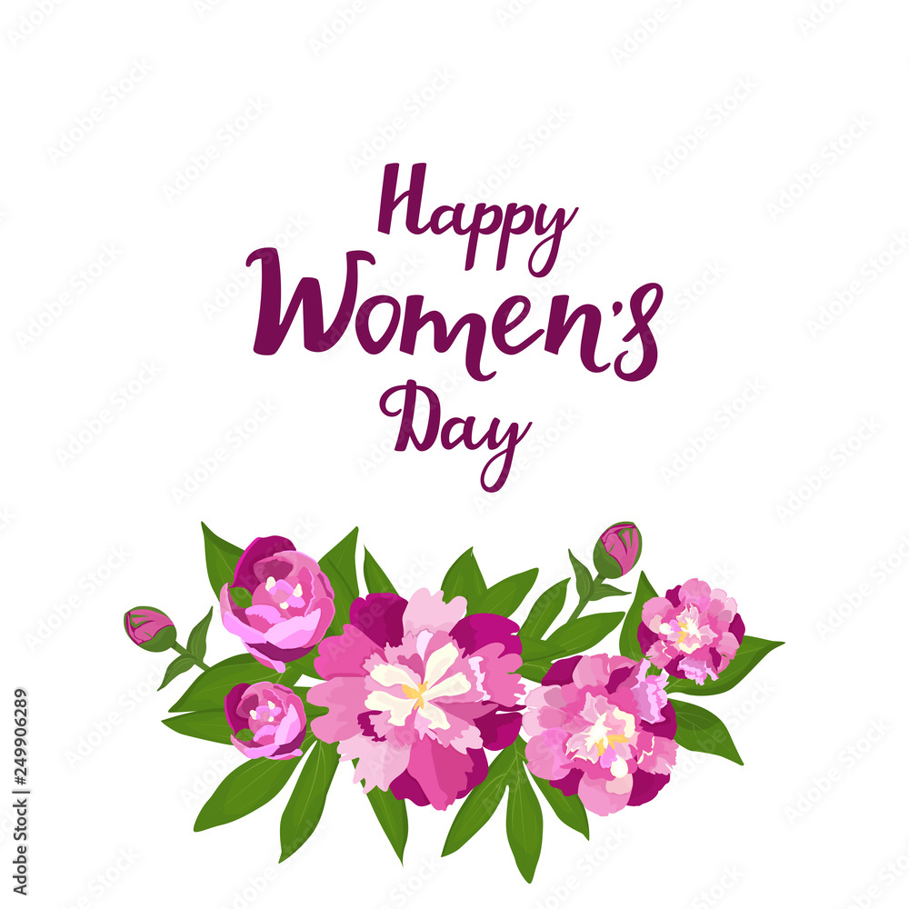 Happy Women's Day. Greeting card with peonies