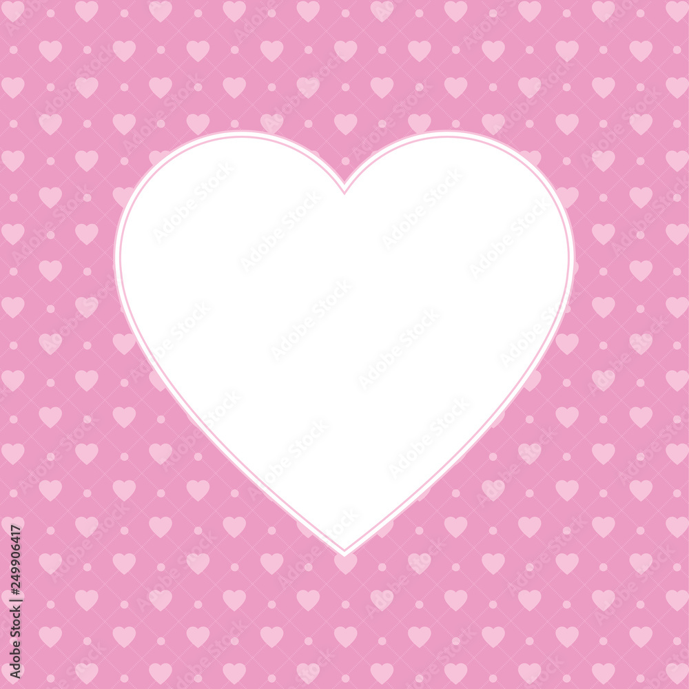 Hearts pattern background with blank space in the shape of heart for text. Valentine's day and Mother's day greeting card - pink, red colors. Banner or invitation