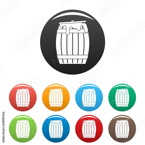 Honey barrel icons set 9 color vector isolated on white for any design