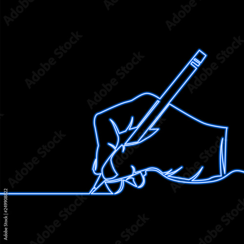 Continuous line hand drawing a line neon concept