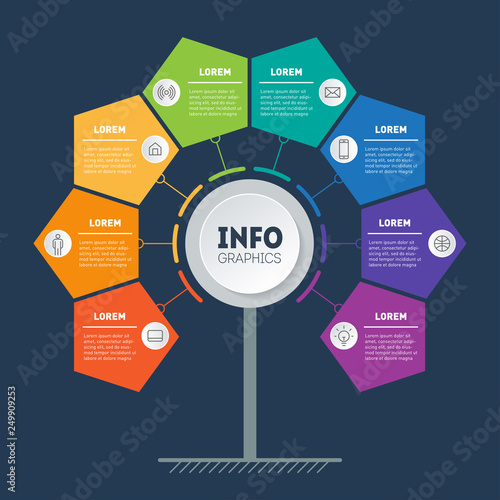 Business presentation or infographics concept with 8 options. Web Template of tree, info chart or diagram. Vector info graphic of technology or education process with 8 steps.