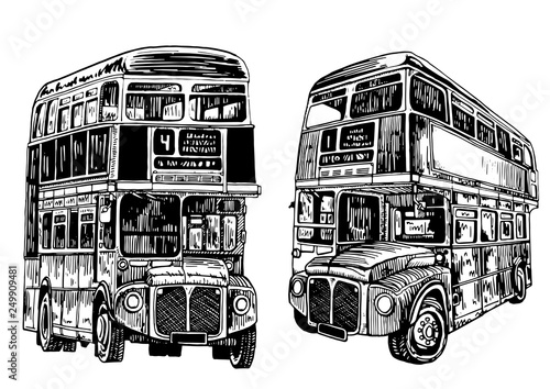 Graphical set of double decker buses isolated on white background,vector sketch фототапет