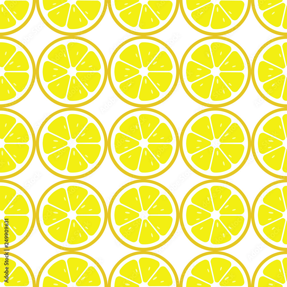 Lemon slices seamless pattern. Flat food texture