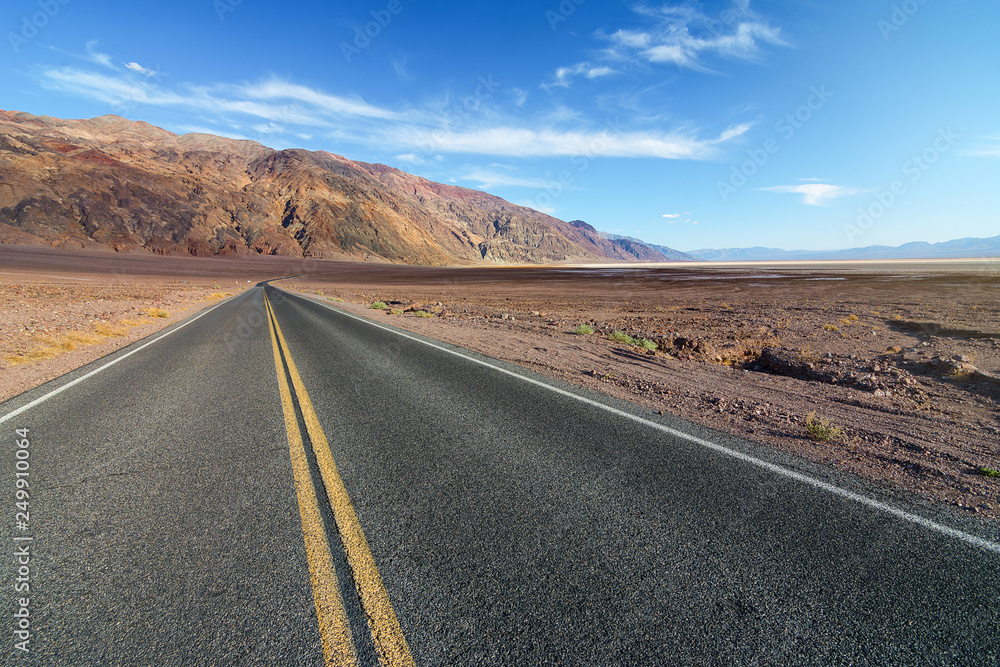 American road crossing the Death Valley National Park in California, Usa