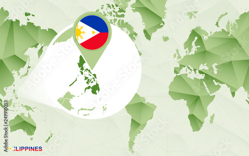 America centric world map with magnified Philippines map.