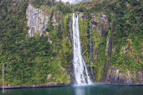 View of Stirling Falls in Milford Sound, Fiordland National Park, South Island, New Zealand