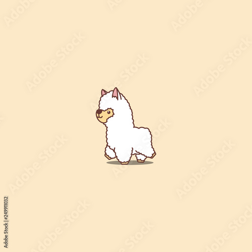Cute alpaca walking cartoon icon, vector illustration