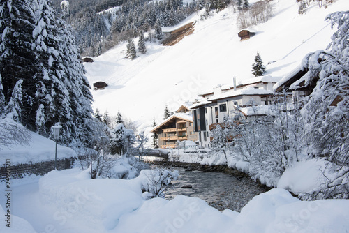 austria, alps, snow, mountains, river, winter, skiing, sunset