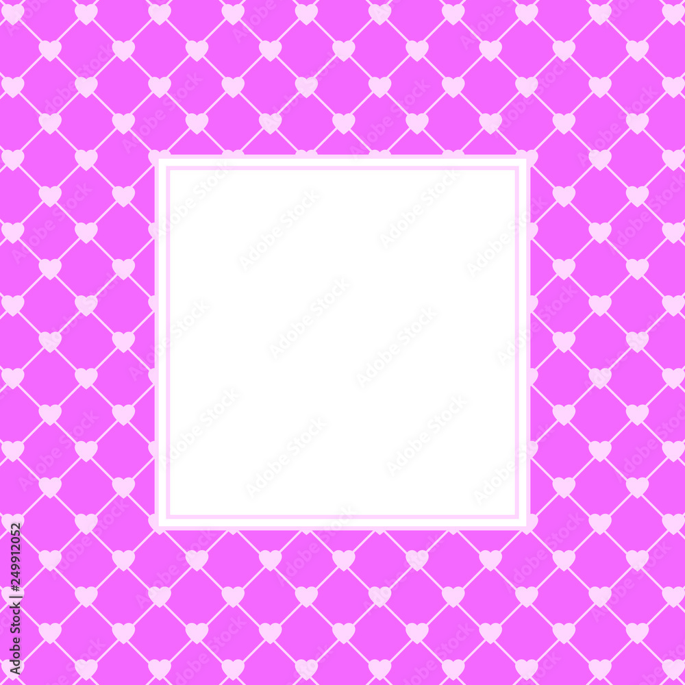 Hearts pattern background with frame in the shape of square for text. Valentine's day and Mother's day greeting card - pink, red colors. Banner, invitation or label Hearts pattern background with frame in the shape of square for text. Valentine's day and Mother's day greeting card - pink, red colors. Banner, invitation or label