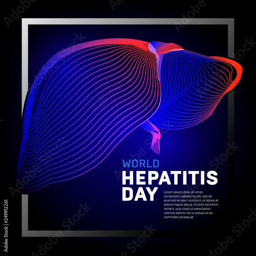 Vector human body liver with abstract 3d geometry lines and gradient waves art to medical world hepatitis day or medicine anatomy health biology science medical organ illustration on dark background
