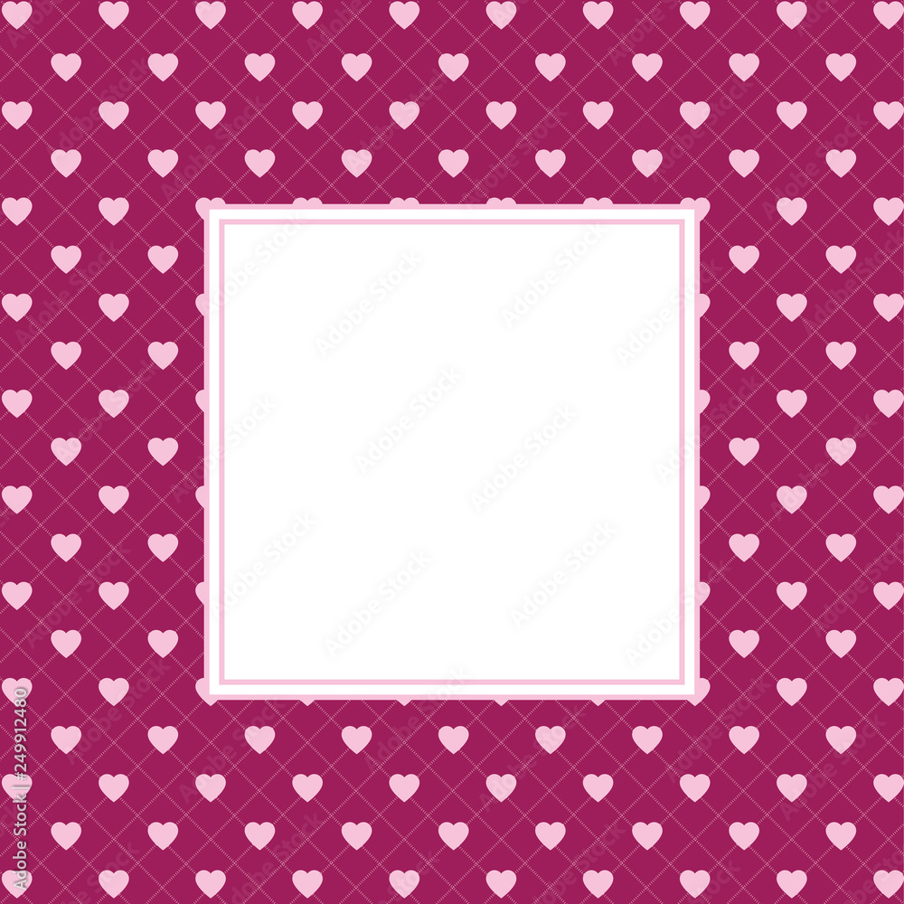 Hearts pattern background with frame in the shape of square for text. Valentine's day and Mother's day greeting card - pink, red colors. Banner, invitation or label Hearts pattern background with frame in the shape of square for text. Valentine's day and Mother's day greeting card - pink, red colors. Banner, invitation or label