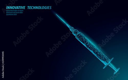 Low poly medical syringe. Polygonal rejuvenating facial injections treatment procedure.Medicine health care banner template vector illustration