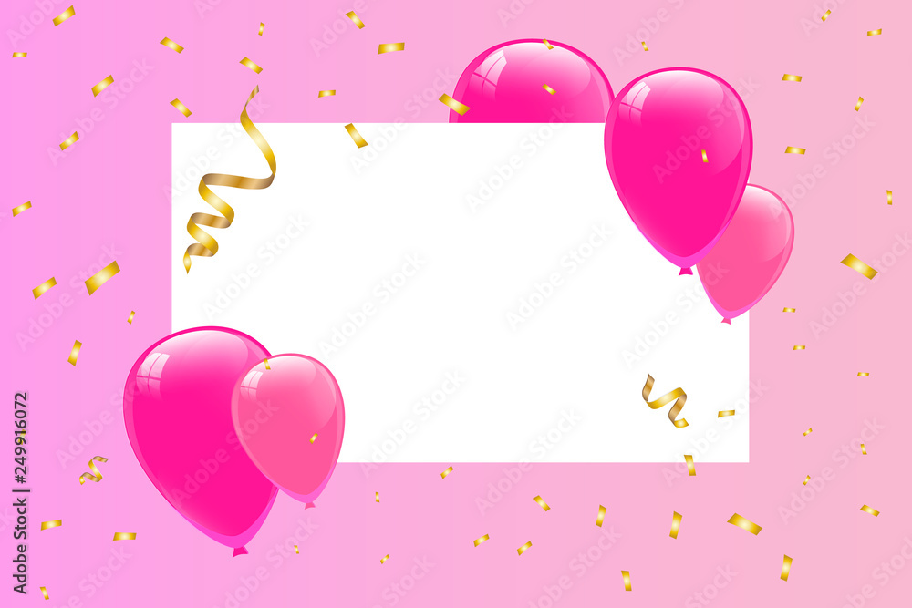 Blank banner with pink balloons
