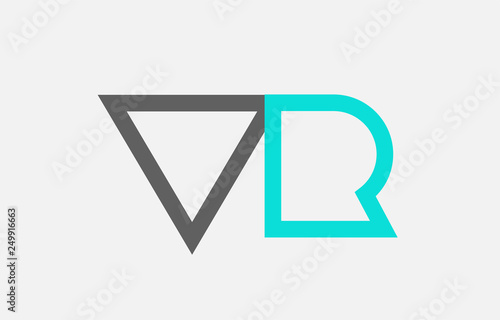blue grey alphabet letter vr v r combination for logo icon design