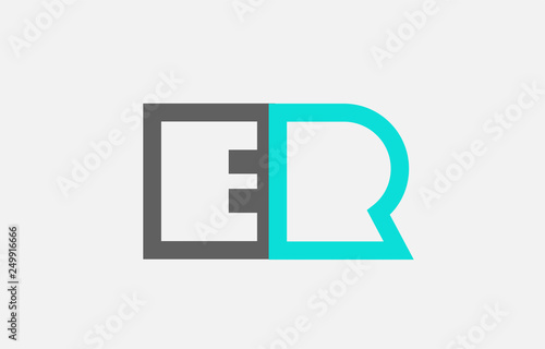 blue grey alphabet letter er e r combination for logo icon design