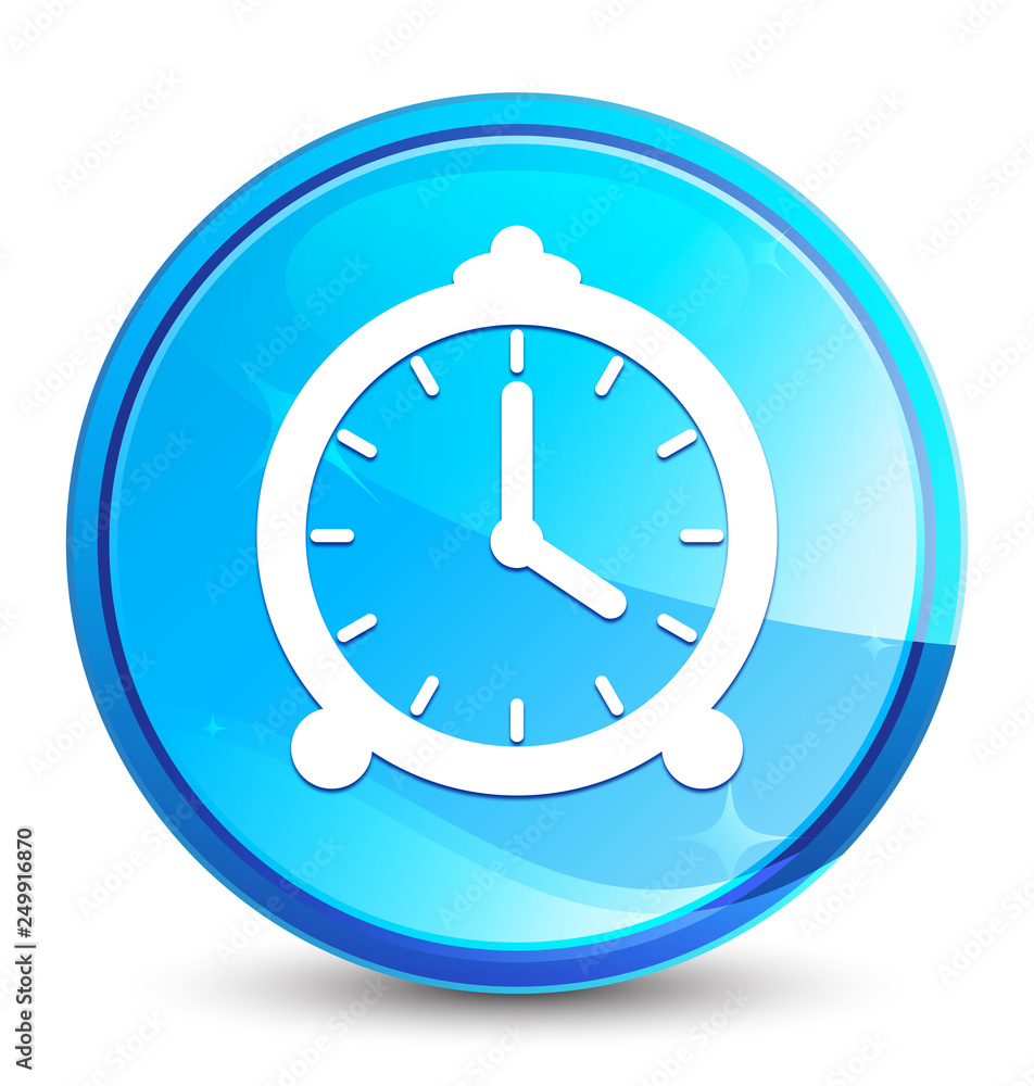 Alarm clock icon splash natural blue round button