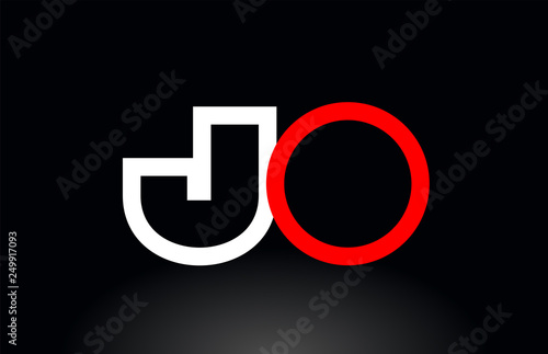 red white alphabet letter jo j o combination for logo icon design