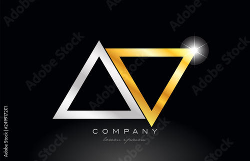gold silver alphabet letter av a v combination for logo icon design