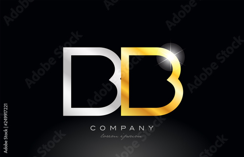 gold silver alphabet letter bb b b combination for logo icon design