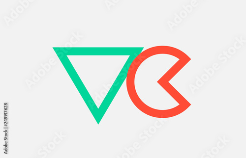 orange green alphabet letter logo combination vc v c design