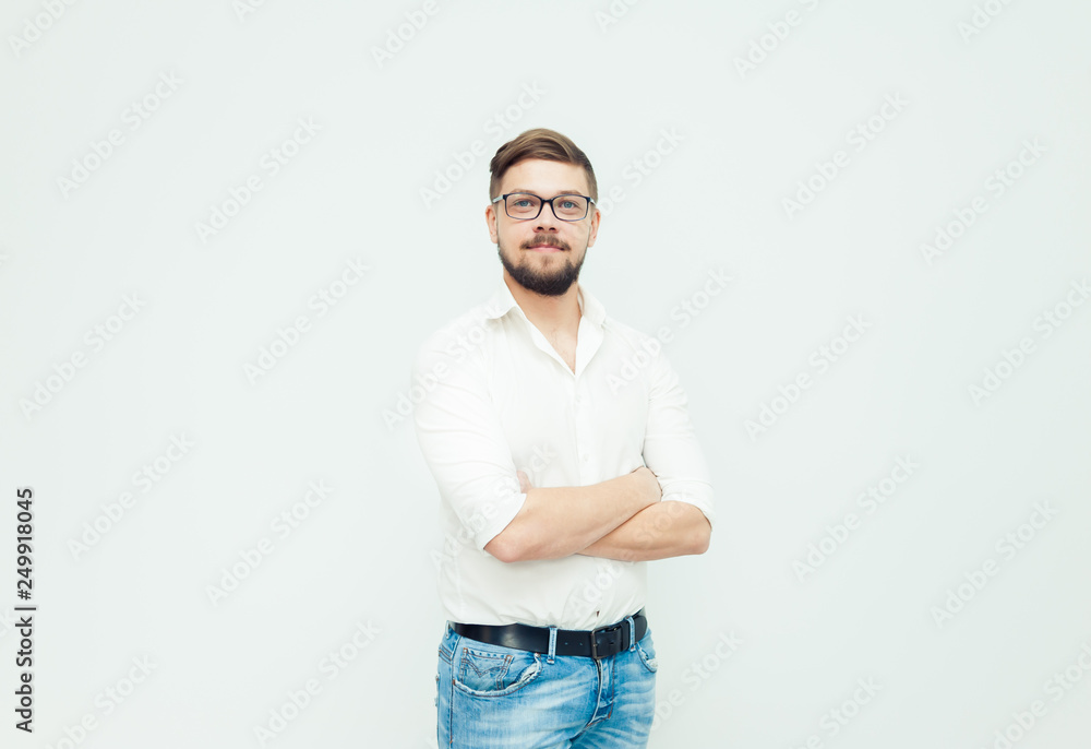 Fototapeta premium Young office worker wearing casual on the grey backround