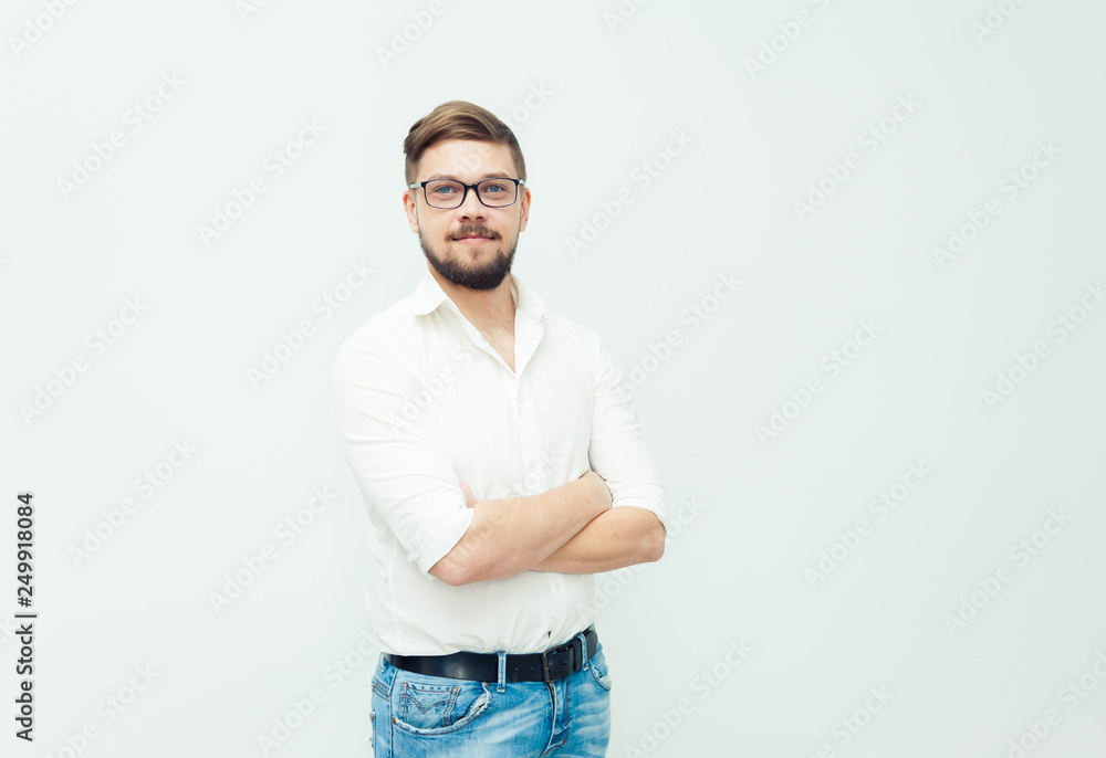 Fototapeta premium Young office worker wearing casual on the grey backround