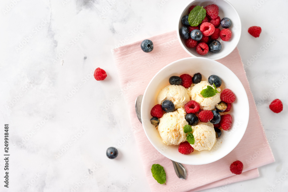 Vanilla Ice Cream with Mint in bowl