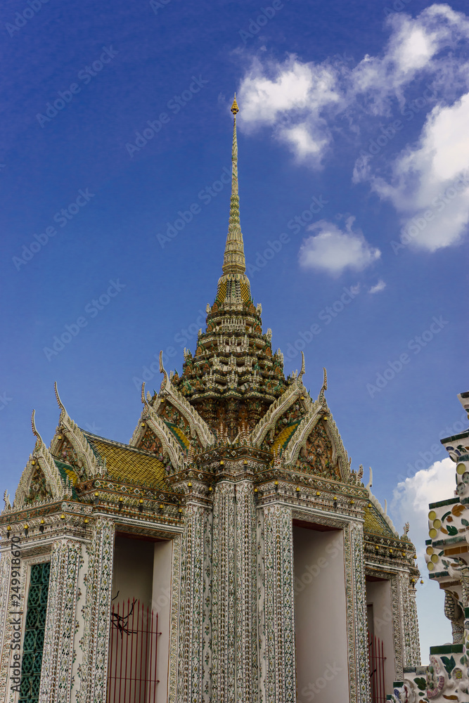 beautiful day with view to main building in wat arun buddhist temple, thailand