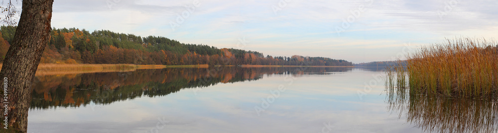 Autumn landscape with lake and forest