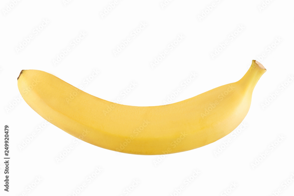 Single ripe banana isolated on white background