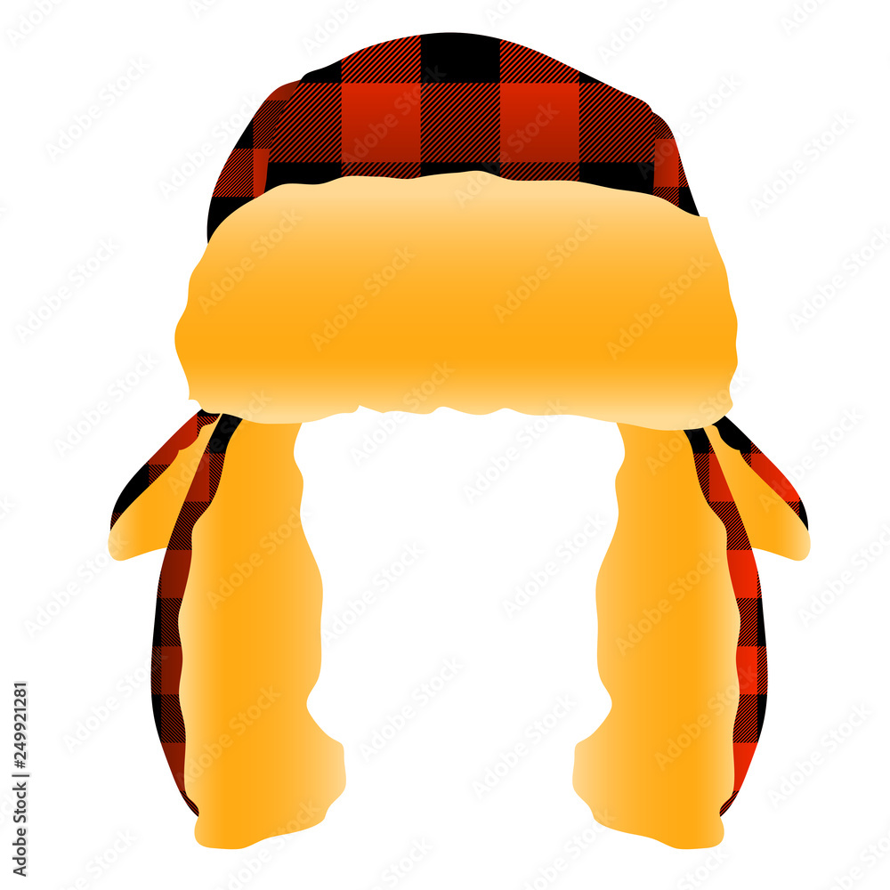 Red and Black Checkered Plaid Flannel Trapper Cap Hat Vector