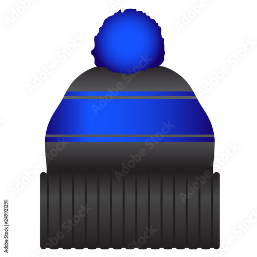 Black and Blue Puff Ball Stocking Cap Beanie Hat Vector Illustration Icon Symbol Graphic