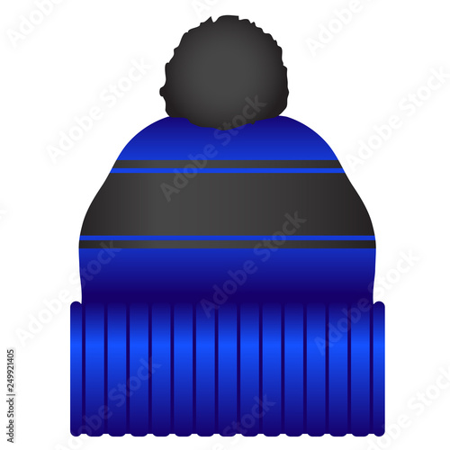 Blue and Black Puff Ball Stocking Cap Beanie Hat Vector Illustration Icon Symbol Graphic