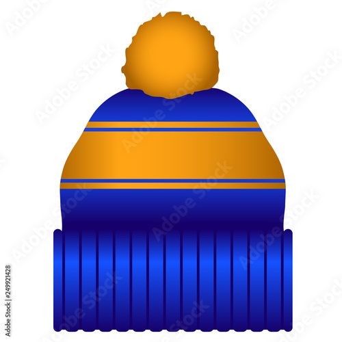 Blue and Orange Puff Ball Stocking Cap Beanie Hat Vector Illustration Icon Symbol Graphic