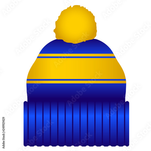 Blue and Yellow Puff Ball Stocking Cap Beanie Hat Vector Illustration Icon Symbol Graphic