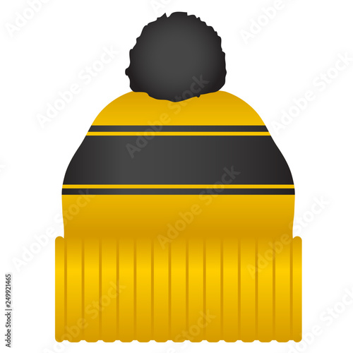 Yellow and Black Puff Ball Stocking Cap Beanie Hat Vector Illustration Icon Symbol Graphic