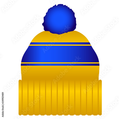 Yellow and Blue Puff Ball Stocking Cap Beanie Hat Vector Illustration Icon Symbol Graphic