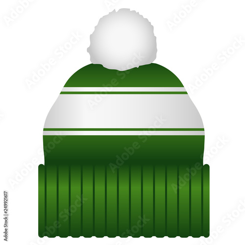Green and White Puff Ball Stocking Cap Beanie Hat Vector Illustration Icon Symbol Graphic