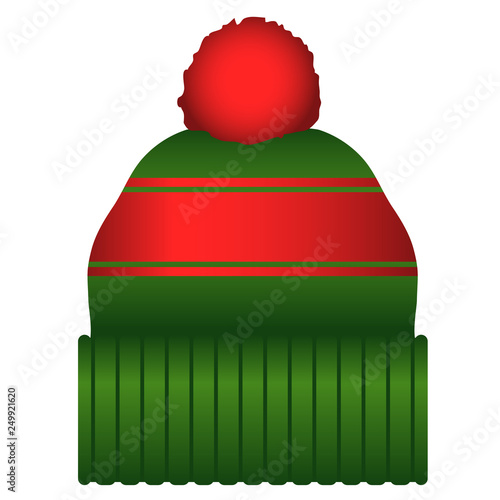 Green and Red Puff Ball Stocking Cap Beanie Hat Vector Illustration Icon Symbol Graphic