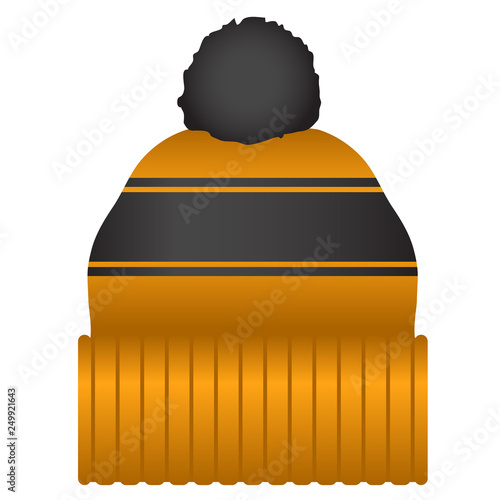 Orange and Black Puff Ball Stocking Cap Beanie Hat Vector Illustration Icon Symbol Graphic