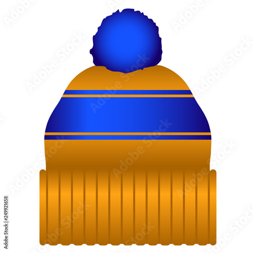 Orange and Blue Puff Ball Stocking Cap Beanie Hat Vector Illustration Icon Symbol Graphic
