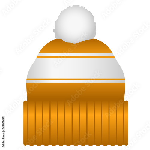 Orange and White Puff Ball Stocking Cap Beanie Hat Vector Illustration Icon Symbol Graphic