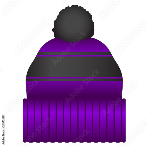 Purple and Black Puff Ball Stocking Cap Beanie Hat Vector Illustration Icon Symbol Graphic
